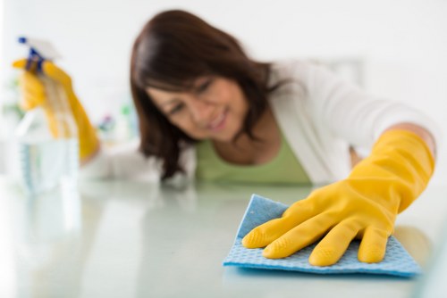 Detailed cleaning of kitchen and washroom areas in an SW4 office