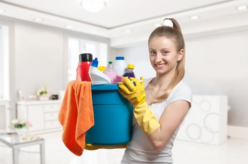 Cleaner treating a carpet stain in a Clapham flat